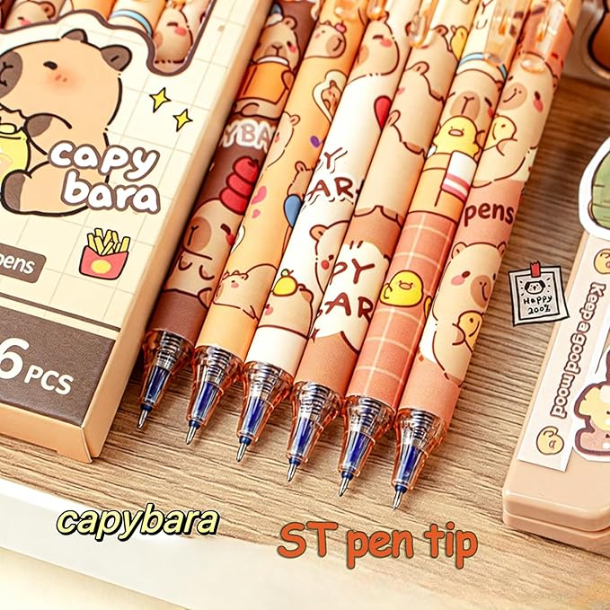 12 Pcs Capybara Pens, Cute Erasable Retractable Pen Erasable Gel Ink Cartoon 0.5mm Fine Point Blue Ink Pen Cartoon Writing Pen (12-pack capybara pens)