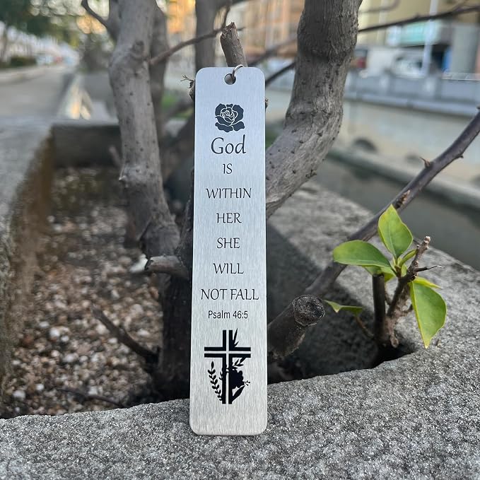 Bible Bookmarks Book Markers, Metal Christian Bookmark Gift Accessories (God is Within her)
