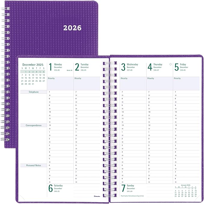 Blueline® 2026 Timanager® DuraFlex 5-Day Weekly/Monthly Planner, 13 Months, December 2025 to December 2026, Poly Cover, 9.0625" x 5.875", Purple (C5910V.86T-26)