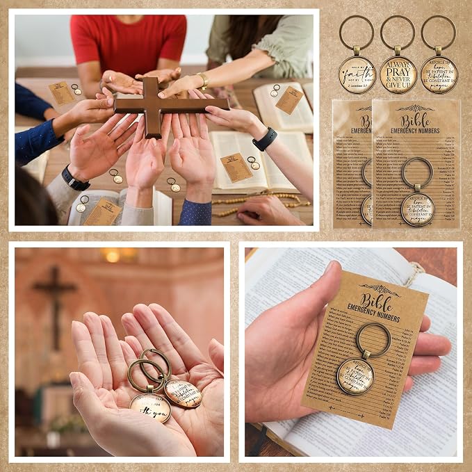 Tondiamo 40 Set Christian Fathers Day Keychain Gifts Bulk Bible Verse Religious Keychain Inspirational Keyring with Emergency Numbers Bookmarks Gifts for Graduation Stuffers Church Sunday School