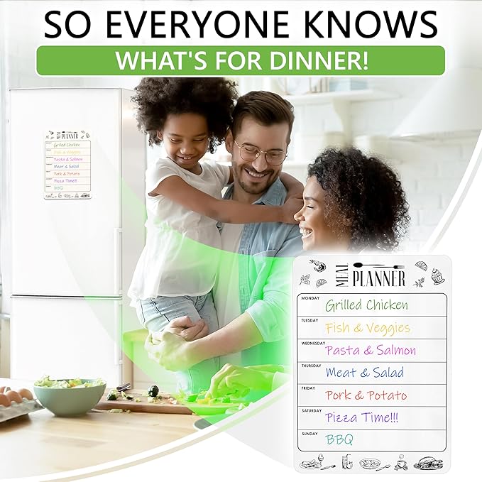 Dry Erase Magnetic Meal Planner for Refrigerator A4 (8.5x12 inch) - Magnet Weekly Menu Board for Fridge - Magnetic Menu White Board - Fridge Meal Planner Magnet - Dinner Meal Planner Dry Erase Board