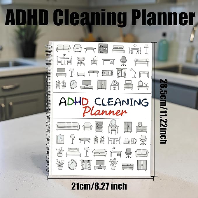 ADHD Cleaning Planner, Daily Weekly Monthly Household Cleaning Schedule, 8.27 x 11.22 inch Chore Chart Organizer