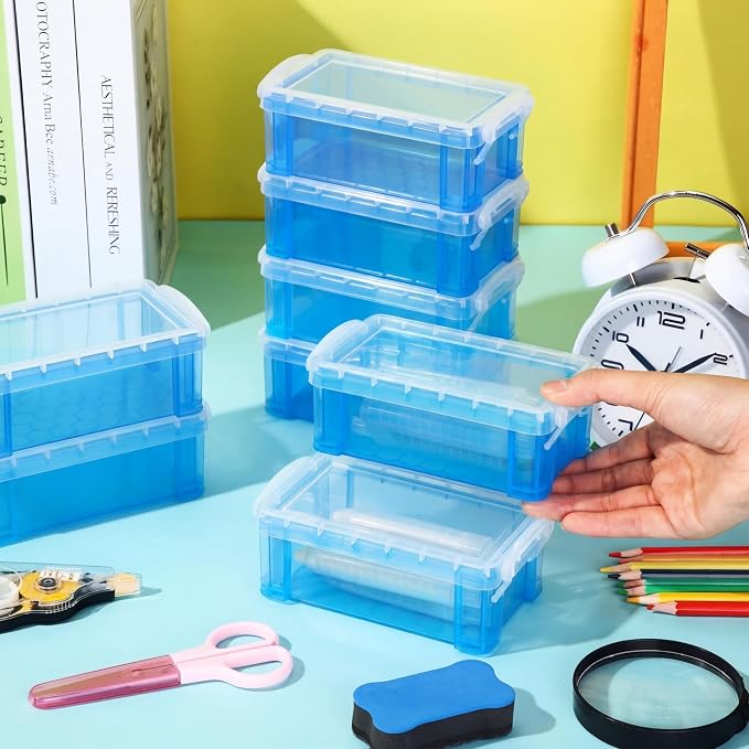 Briwooody 30 Pcs Color Plastic Crayon Box with Lid Color Clear Crayon Organizer Stackable Storage Container Bulk Pastel Holder Case for Office School Classroom Supplies Pen Pencil Art (Blue)