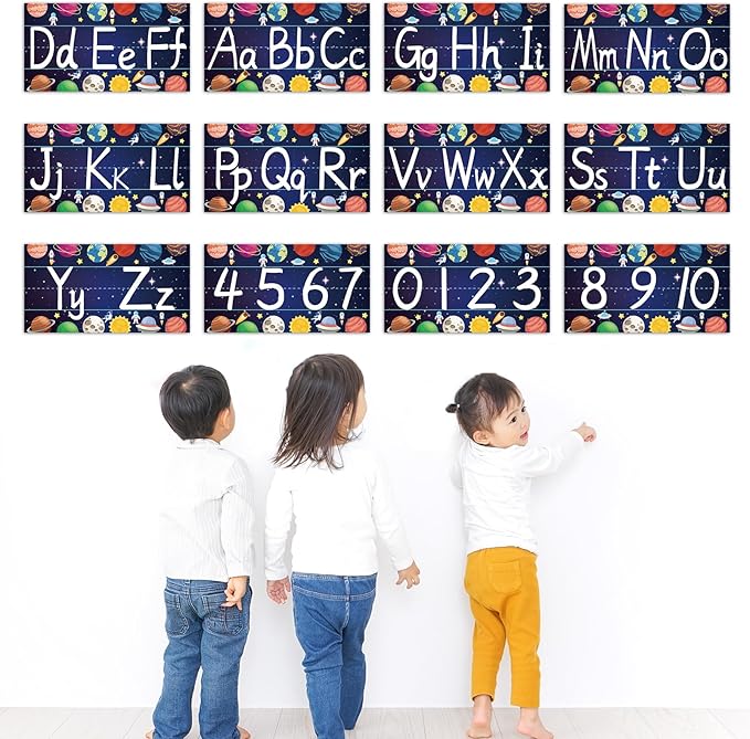 gisgfim 12 Pieces Alphabet Bulletin Board Strips Set Outer Space Alphabet Line ABC Alphabet Banner & Number Border Space Posters for Preschool Kindergarten Classroom Bedroom Playroom (Outer Space)
