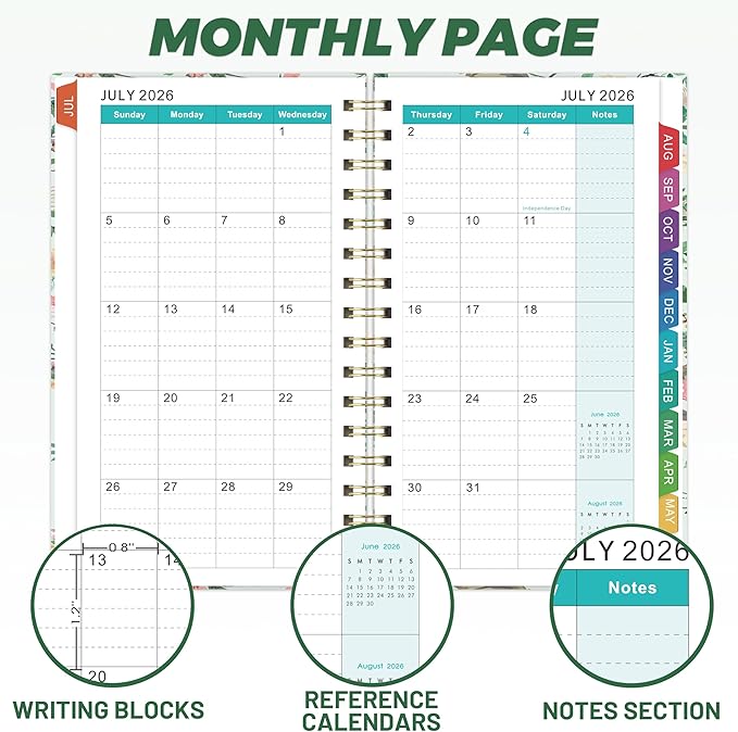 Pocket Calendar 2026-2027 - 2026-2027 Pocket Planner for Purse, Jul. 2026 - Jun. 2027 Planner Weekly and Monthly, 4.1'' × 6.8'', 12 Months Tabs, Strong Twin-wire Binding, Floral Cover