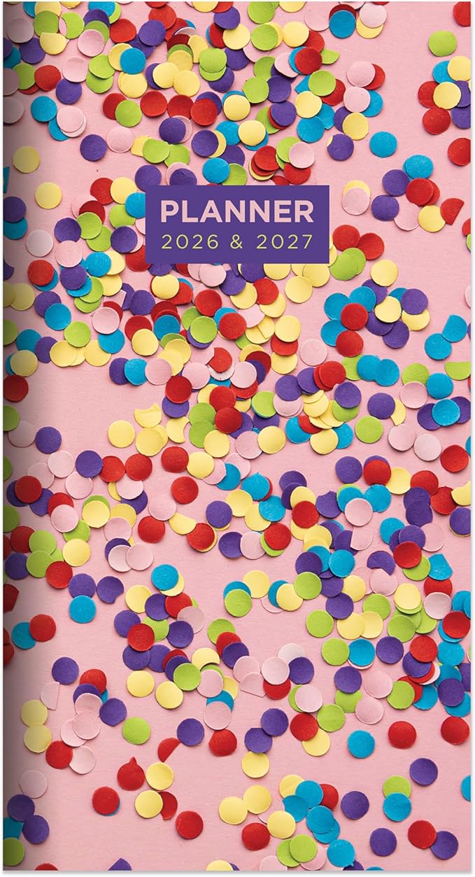 TF Publishing 2026-2027 Confetti Small Monthly Pocket Planner with 2 Page Large Calendar Grid and Lined Notes Section - 2 Year Pocket Calendar 2026-2027 Perfect for Purse - 3.5in x 6.5in
