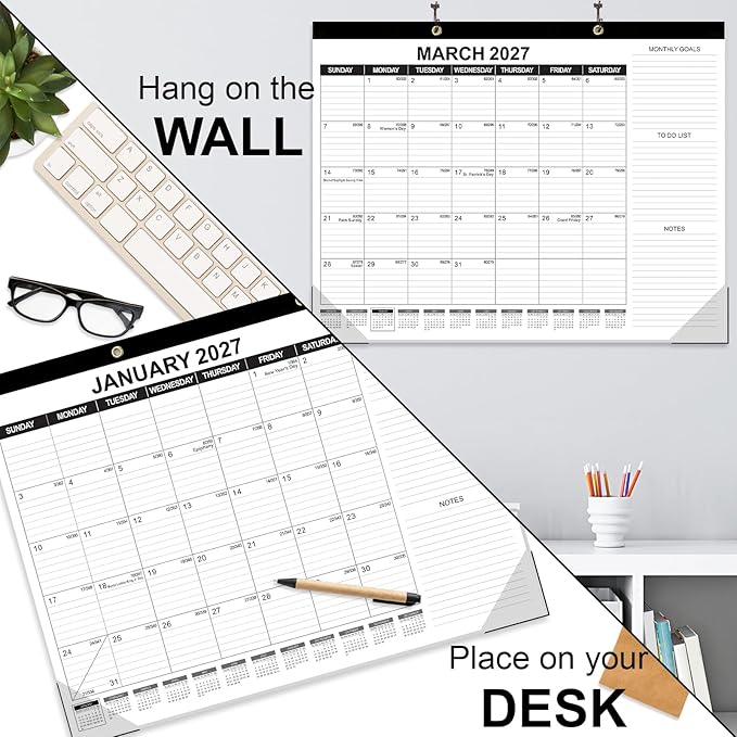 GuassLee Large Desk Calendar 2026,3 Packs 22" x 17" Desktop Wall Calendar 19 Months Wall Planner Runs from Jun. 2026 to Dec. 2027 with Julian Date To-do & Notes Monthly Goals for School Home Office