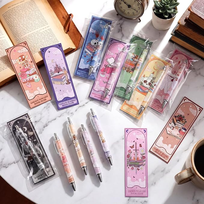 Affrolling 60 Pcs 20 Set Book Club Tarot Bookmarks and Pens Double Sided Romance Reading Lover Gifts Dark Romance Book Club Readers Accessories Supplies Gifts Bulk for Women Teachers Reading