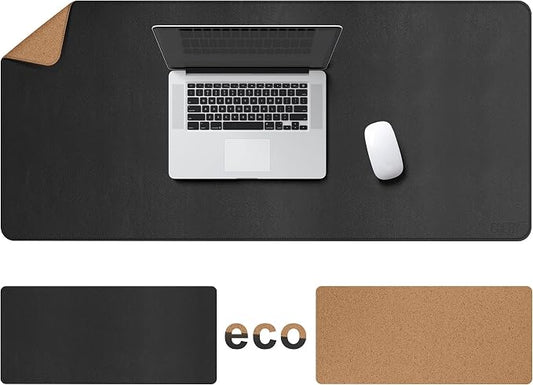 Cacoy Large Desk Mat, 48" x 24" Leather Desk Pad Protector with Cork & PU Leather, Double-Sided Office Desk Cover Mat, Large Computer Mouse Pad, Waterproof Desk Blotter Pad for Office and Home, Black