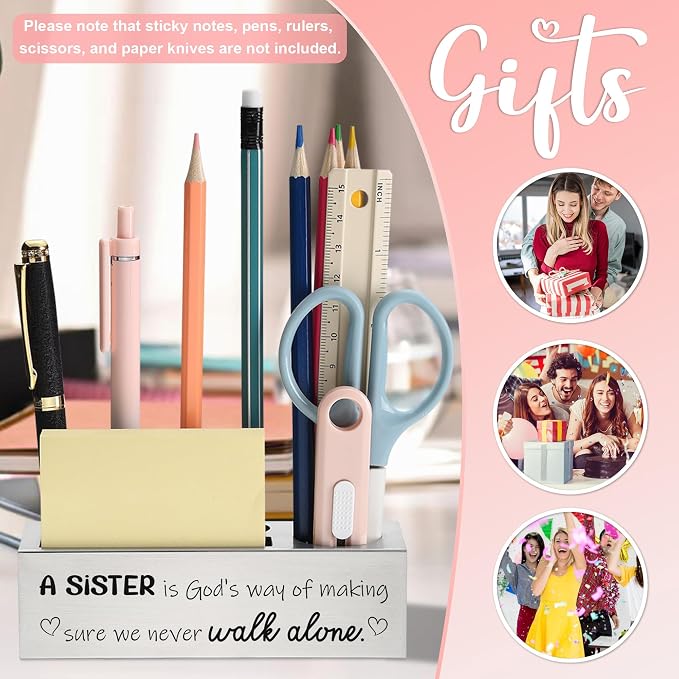 Christian Sister Pencil Holder for Desk, Religious Gift for Women Girls, Engraved Bible Verse Office Organizer for Pens Notes Scissors, Inspirational Christian Desk Decor for Sister Friend - FBA397