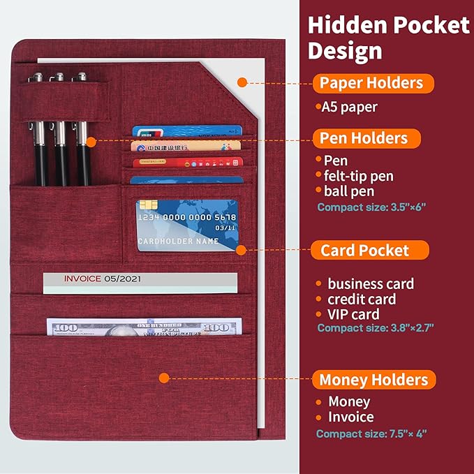 Trifold Planner Cover for Rocketbook Smart Notebook | Fits Letter Size/A4/8.5x11 Inch | Waterproof Portfolio Organizer with File Storage & Accessory Protection (Fuchsia)