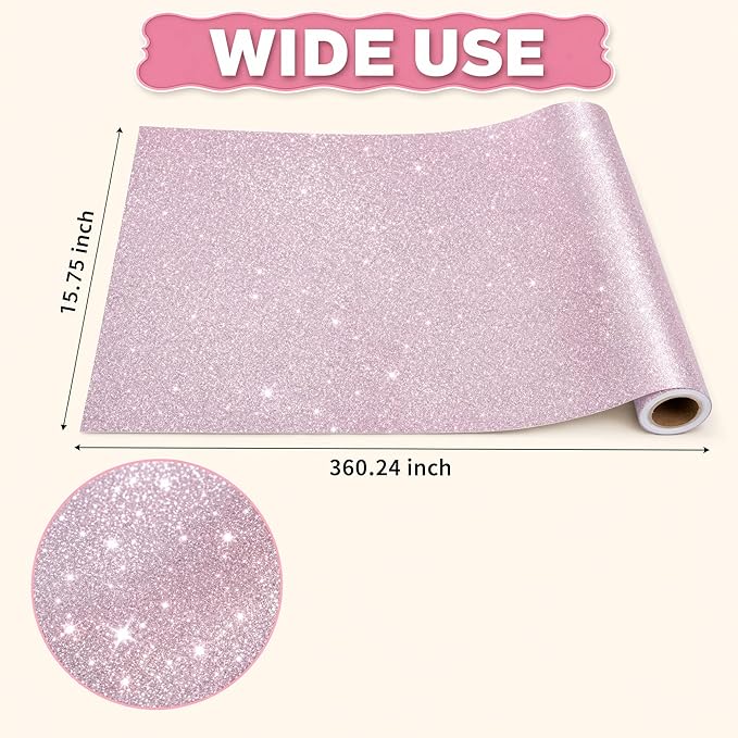 16" × 30ft Pink Glitter Bulletin Board Roll Reusable Board Background Paper Wallpaper DIY Art Crafts Poster Paper Classroom Bulletin Board Decor for School Office Arts Crafts Home Wall Decor Supplies