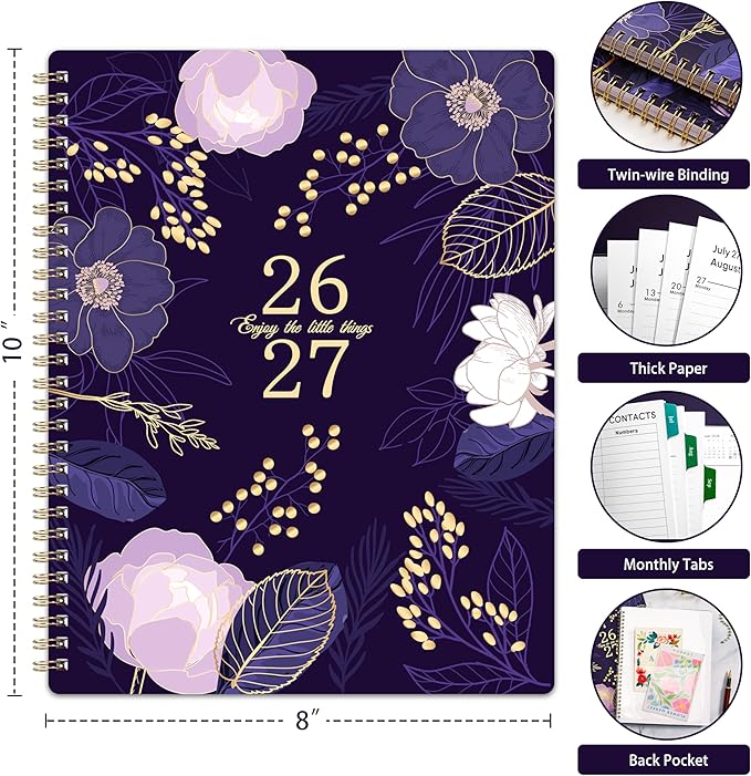 Planner 2026-2027 - Academic Planner 2026-2027, July 2026 - June 2027, Weekly & Monthly Planner, 8'' x 10", Calendar Planner, Colorful Monthly Tabs, Twin-wire Binding, Back Pocket, Holidays, Purple