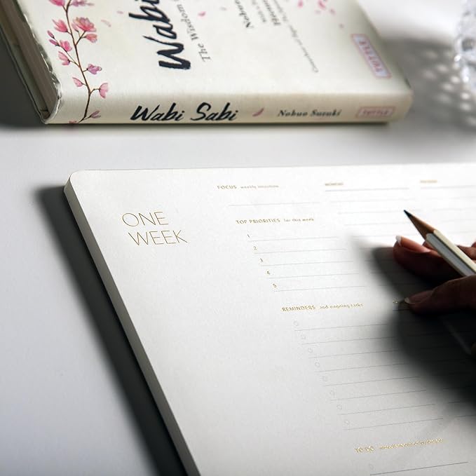 Pinesman - One Week - Elegant Undated Weekly Desk Planner, Gold Foiled, A4, Minimalist Weekly To Do List Notepad, Daily Schedule, Work Week Planner Pad, Eco-friendly, FSC™ Certified