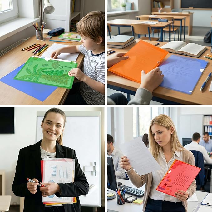 ViVin 6 Pack Transparent Sheet Protectors with Corner Guards, L-Type Folder Plastic Sleeves for Paper 8.5x11, Reusable A4 Project Pockets for School, Office, Home(6 Colors