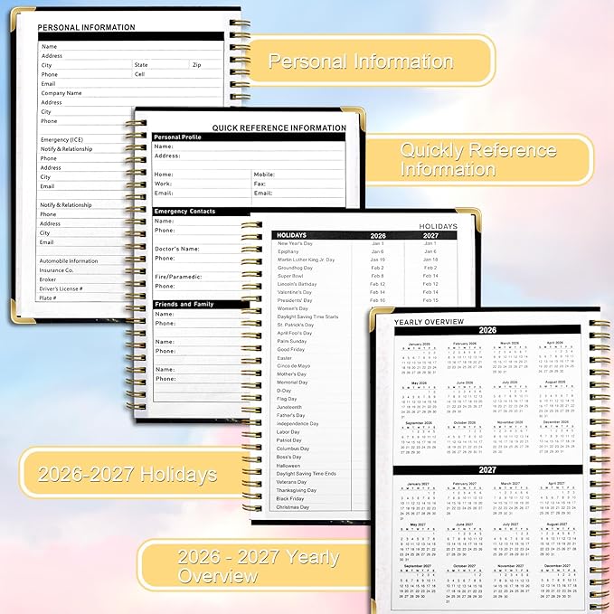 2026-2027 Planner Weekly and Monthly, Jul.2026 - Jun.2027, 6.3" X 8.5" Daily Planner Spiral Bound, Academic Planners with Monthly Tabs, Inner Pocket for Women Men