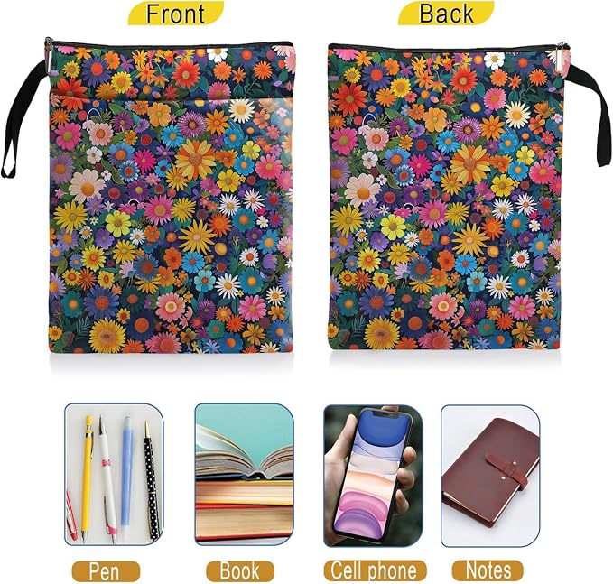 FOURTH WING Book Cover, Floral Pattern, Multicolor, Cotton, Zipper Closure, Book Sleeve for Paperbacks and Hardcovers, with Front Pocket and Zipper, Gift for Book Lovers
