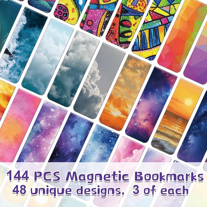 144Pack Magnetic Bookmarks for Reading Women Men Teacher Book Lovers Gifts, Bookmarks Bulk Personalized Bookmark Magnet Bookmark Clips Cute Pretty Funny Book Markers (multi-colored-01)