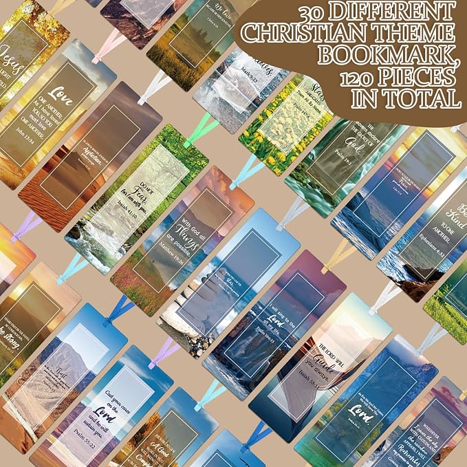 Chinco 120 Pack Bible Verse Bookmarks Scenery Christian Inspirational Scripture Book Markers Religious Motivational Encouragement Page Markers for Church Office Reading Lover Gifts
