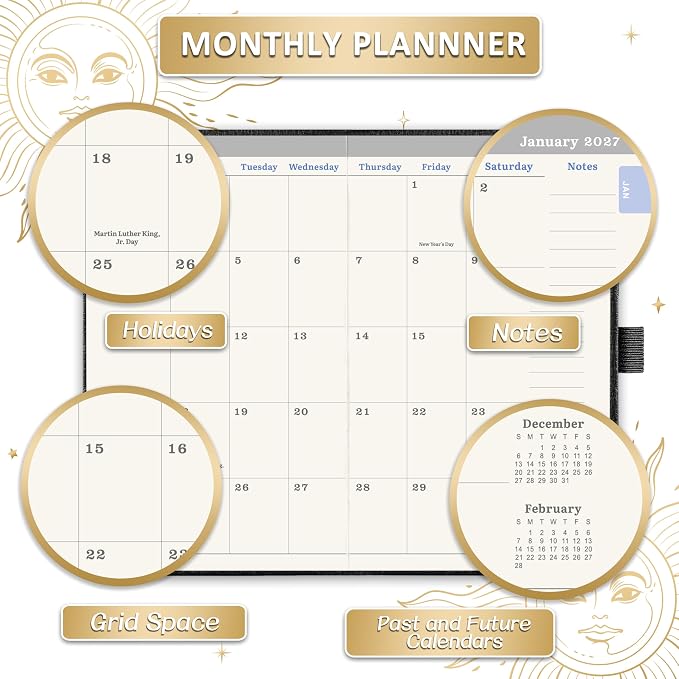 2027 Planner - 2027 Pocket Calendar/Planner, Jan. 2027 - Dec. 2027, 6.2''×4'', 12-Month Weekly & Monthly Planner 2027 and Organizer, Hardcover, Pen holder - Black
