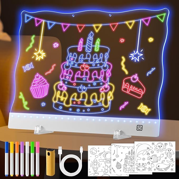 VINTS 19-Inch Rechargeable LED Note Board, Glow Light Up Drawing Board with 4 Modes & 7 Colors,LED Dry Erase Doodle Board with Stand,Touch Control for Kids Teen Christmas Gift,15.75"X11.81"