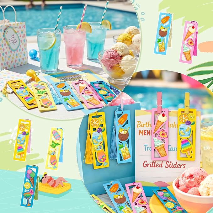 Yexiya 50 Sets Summer Ice Cream DIY Bookmarks Kit for Kids Bulk 100 Pcs Unfinished Wood Crafts with Tassels for Summer Camp Classroom Rewards and 2026 End of Year Student Gifts