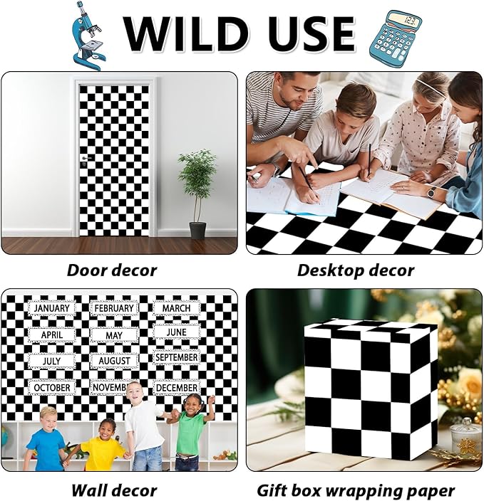 Black White Checkered Bulletin Board Paper Roll Black Plaid Bulletin Board Background Paper Back to School Classroom Decoration Poster for Art Craft DIY Home Office Classroom Supplies 17.7in x 20ft
