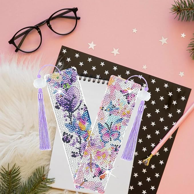 8PCS Diamond Painting Art Bookmarks,Cute Acrylic Bookmarks Crafts Kits Gifts with Pendants for Adult Women Book Lovers (Butterfly)