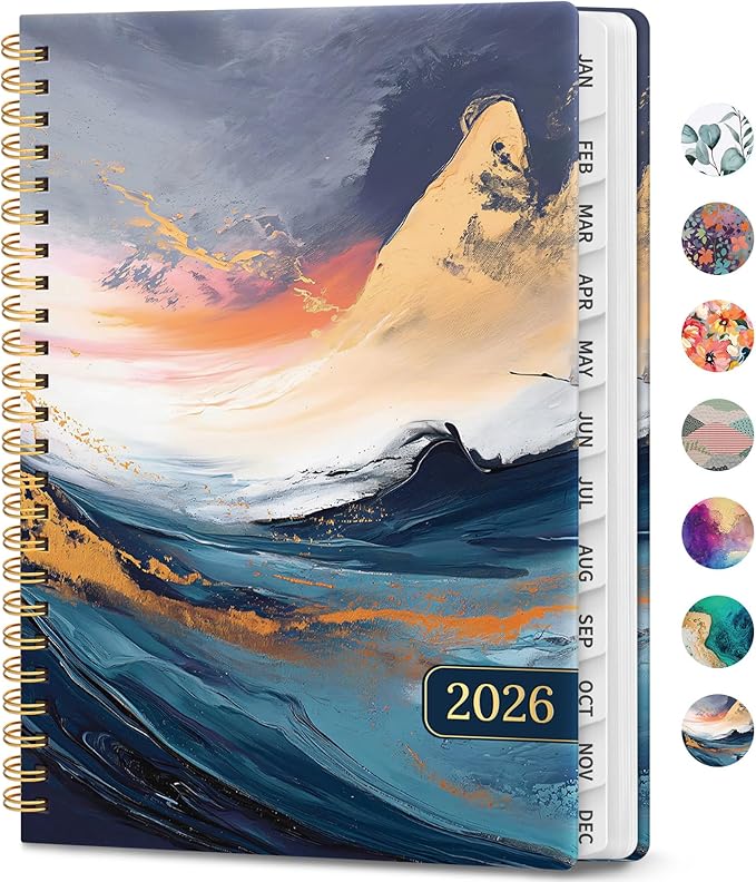 2026 Planner, Weekly and Monthly Calendar Planner Book, January 2026 - December 2026, Hardcover Spiral Planner with Monthly Tabs, Notes Pages, Perfect for Women & Men, A5 (6.4" x 8.5") - Abstract