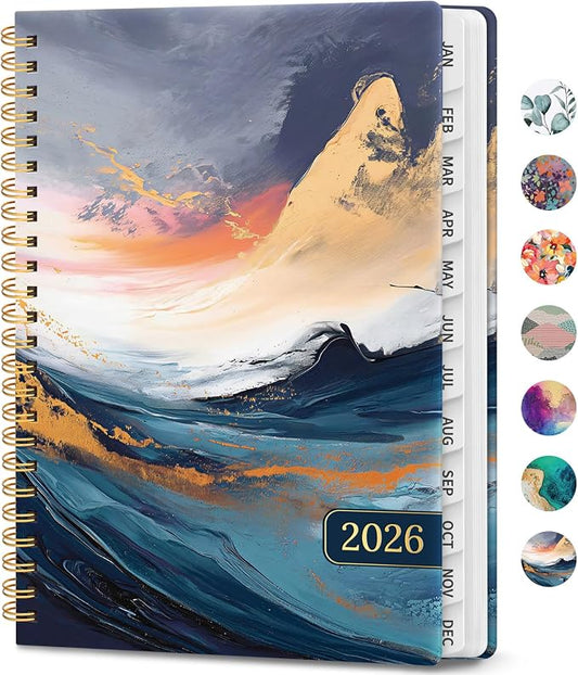 2026 Planner, Weekly and Monthly Calendar Planner Book, January 2026 - December 2026, Hardcover Spiral Planner with Monthly Tabs, Notes Pages, Perfect for Women & Men, A5 (6.4" x 8.5") - Abstract