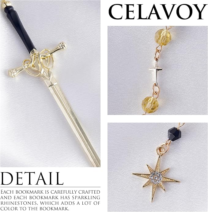 Fantasy Sword Bookmark Gifts - Funny Vintage Metal Book Marks Crystal Beads Chain Stars Charm Page Mark Bookish Birthday Gift Reading Accessories for Women Students Teachers Lovers Readers