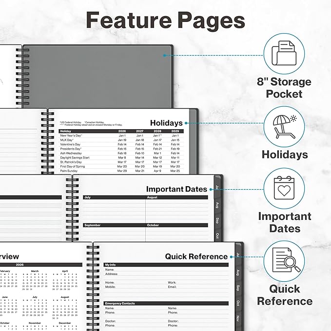 Dunwell 2026-2027 Academic Year Planner 8.5x11, July 2026 to June 2027, Weekly Monthly Agenda with Laminated Tabs, Daily Professional Organizer, Notes