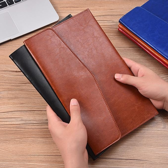PU Leather A5 File Folder Document Holder A5 Envelope Folder with Snap Closure for Receipt 2Packs (Black&Brown)