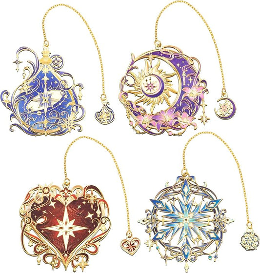 4 Pieces Metal Starry Sky Series Bookmark, Perfect for Women Readers (BKM-065-F4)
