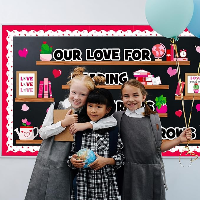 Valentine's Day Reading Bulletin Board Decoration Set, Valentines Day February Library Classroom Decorations Love Heart Book Plant Cutouts School Nursery Home Window Wall Door Decor for Teacher