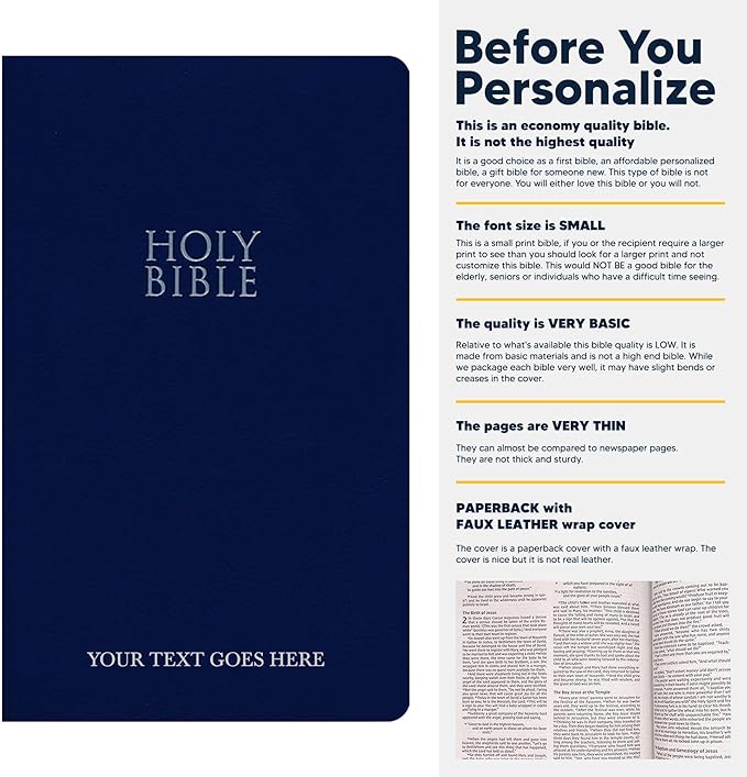 Personalized NIV Bible New International Version Faux Leather Bible Small Print Economy Bible with Custom Name at The Lower Right Side & Red-Highlighted Verses, Gift for Christian & Religious Events
