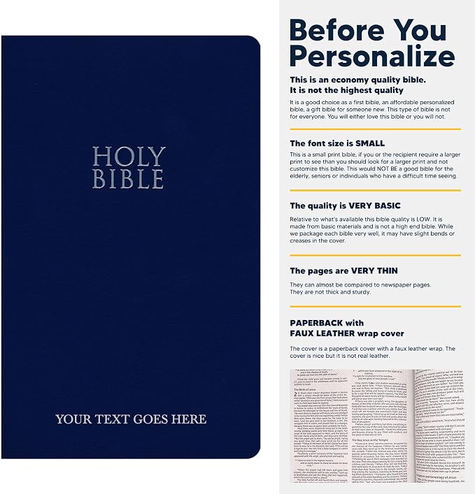 Personalized NIV Bible New International Version Faux Leather Bible Small Print Economy Bible with Custom Name at The Lower Right Side & Red-Highlighted Verses, Gift for Christian & Religious Events