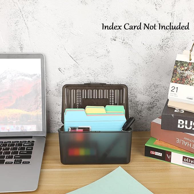 BTSKY 1 Pack 4 x 6 inch Index Card Box-Index Card Holder Notecard Box Recipe Card Box Plastic Storage Organizer for Filling Index Cards,Note cards, Flashcards, Recipes and etc,Grey