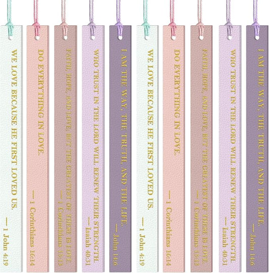10PCS Leather Bookmark Bible Bookmarks for Reading Women Men Kids Book Lovers Christian Gifts, Page Markers Book Marks Religious Christian Bookmarks Inspirational Bible Verse Scripture (Warm-Toned-1)