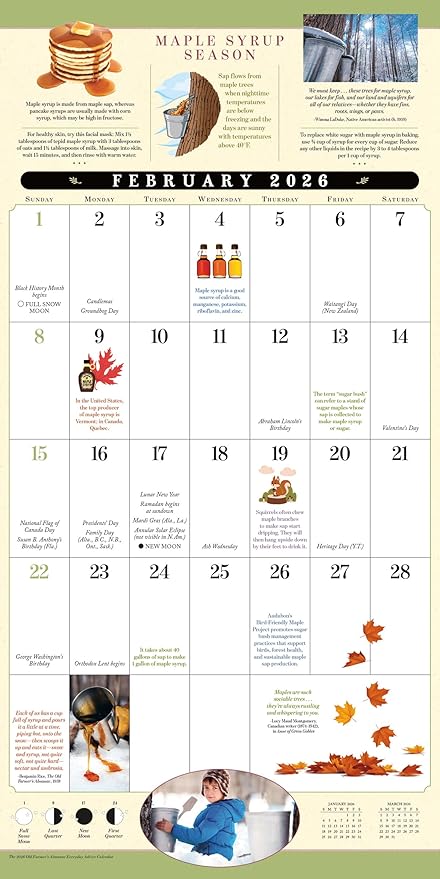 The Old Farmer’s Almanac 2026 Wall Planner: Everyday Advice, Fun Facts & Quotes, 12-Month Family Calendar Book with Large Grids & Seasonal Almanac Themes