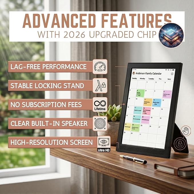 15.6 Inch Digital Calendar Wall Touch Screen, Smart Family Planner with Chore Chart, Electronic Calendar No Subscription, WiFi Touchscreen Daily Planner – Wall Mount & Desk Stand