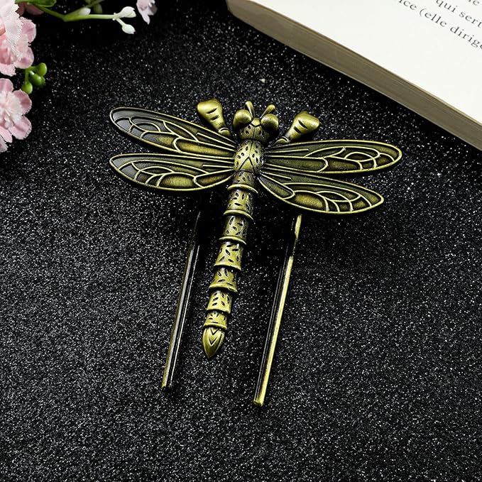 Bookmark,Dragonfly Metal Book Clip, Journal Clip, Book Page Holder Clip,Vintage Book Clips, Hold Journal Open While Writing and Free Your Hands, Gifts for Book Lovers, Readers, Writers (Dragonfly)