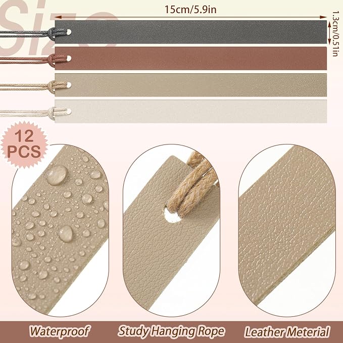 Kosiz 12 Pcs Leather Bookmarks Colorful Engravable Blank Leather Bookmarks Back to School Gifts for Men Women Teachers Students Book Lovers Reading Supplies(Black and Brown)