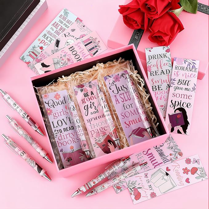 Affrolling 60 Pcs Smutty Bookmarks and Pens Merch Double Sided Dark Romance Smutty Spicy Book Lover Gifts Romantasy Skeleton Page Marker Clip Gifts for Women Teachers Reading