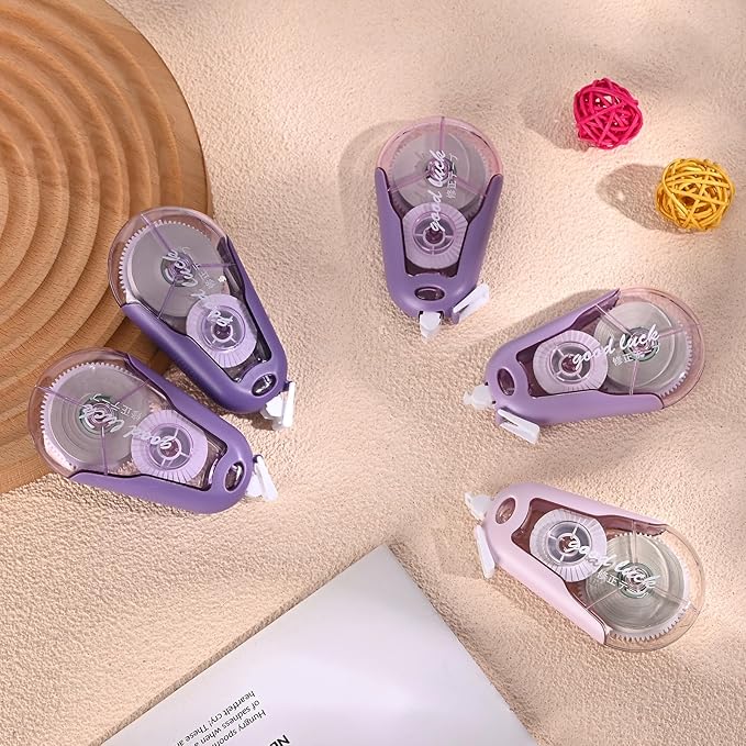 Temiary 5Pcs White Correction Tapes, Cute White Pull Out Tape for Instant Correction, Aesthetic Correction Tape for Writing, Easy to Use Applicator for School Students Office Supplies (Purple)