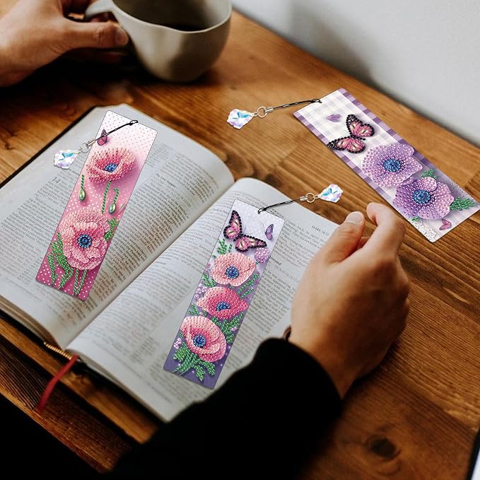 Tontut 3pcs Diamond Art Painting Kit Bookmark, Lotus Flower Exquisite Universal DIY Bookmark, Lightweight and Durable, Suitable for Reading Lovers