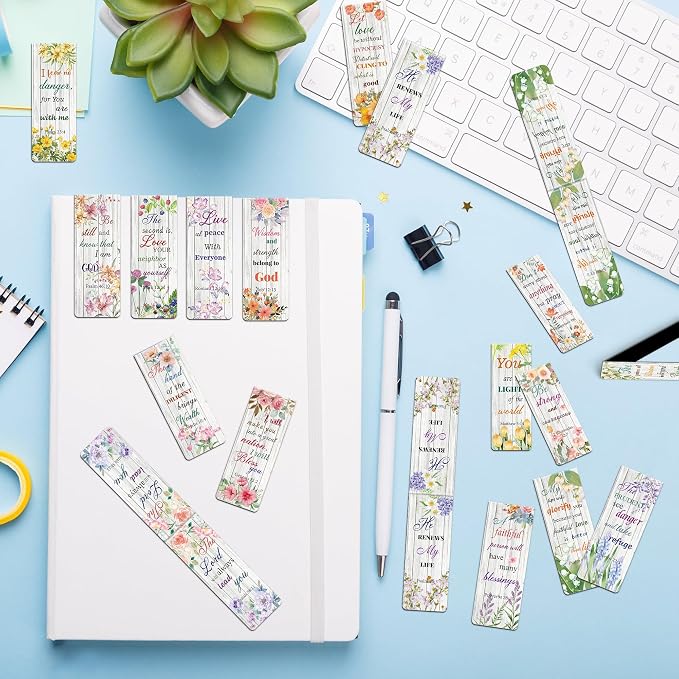 144Pack Magnetic Bookmarks Christian Bookmarks Bulk Bible Bookmark for Reading Women Men Teacher Book Lovers Gifts, Religious Magnet Bookmark Clips Cute Personalized Book Marks (Watercolor Flower)