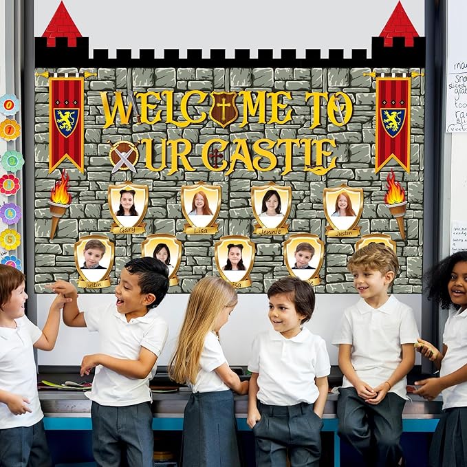 party greeting Medieval Bulletin Board Set Halloween Bulletin Board Medieval Shield Classroom Decorations Castle Theme Paper Cutouts for Renaissance Back to School Classroom Chalkboard Wall Door Decor