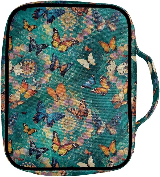 Coldinair Boho Butterfly Bible Case for Women Bible Bag Covers for Girls,Book Carrying Case Holder for Women,Fits for Standard/Large Size Bible