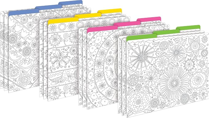 Barker Creek Color Me! in My Garden Designer File Folders on 14pt Stock, Pack of 12, Multi-Design, Adult Coloring Book Style, Letter Size, 1/3 Cut Tabs, 12 per Pack (2008)